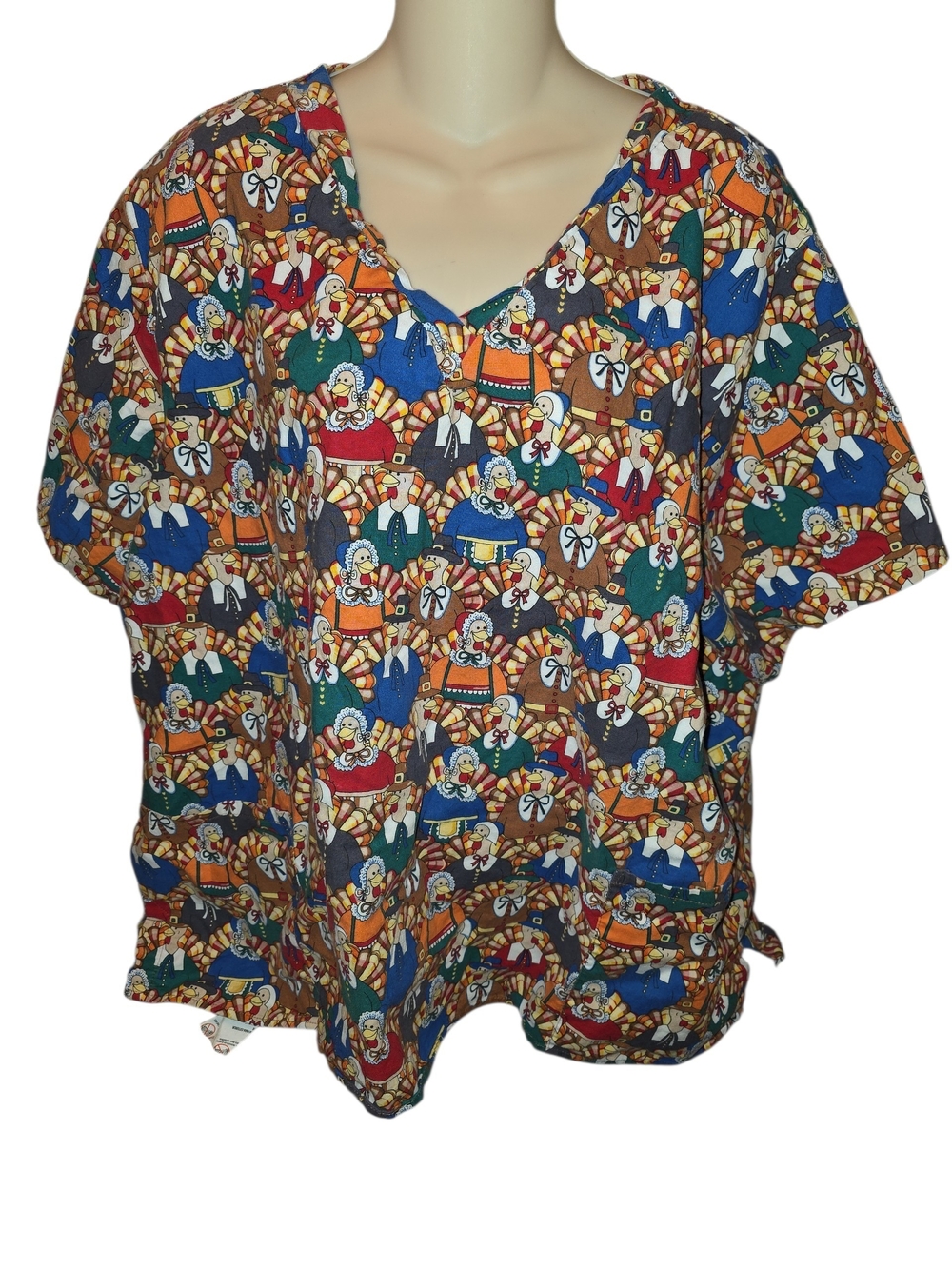Women’s Mlife Scrub Top Holiday Turkey Thanksgiving Print V-Neck See Description